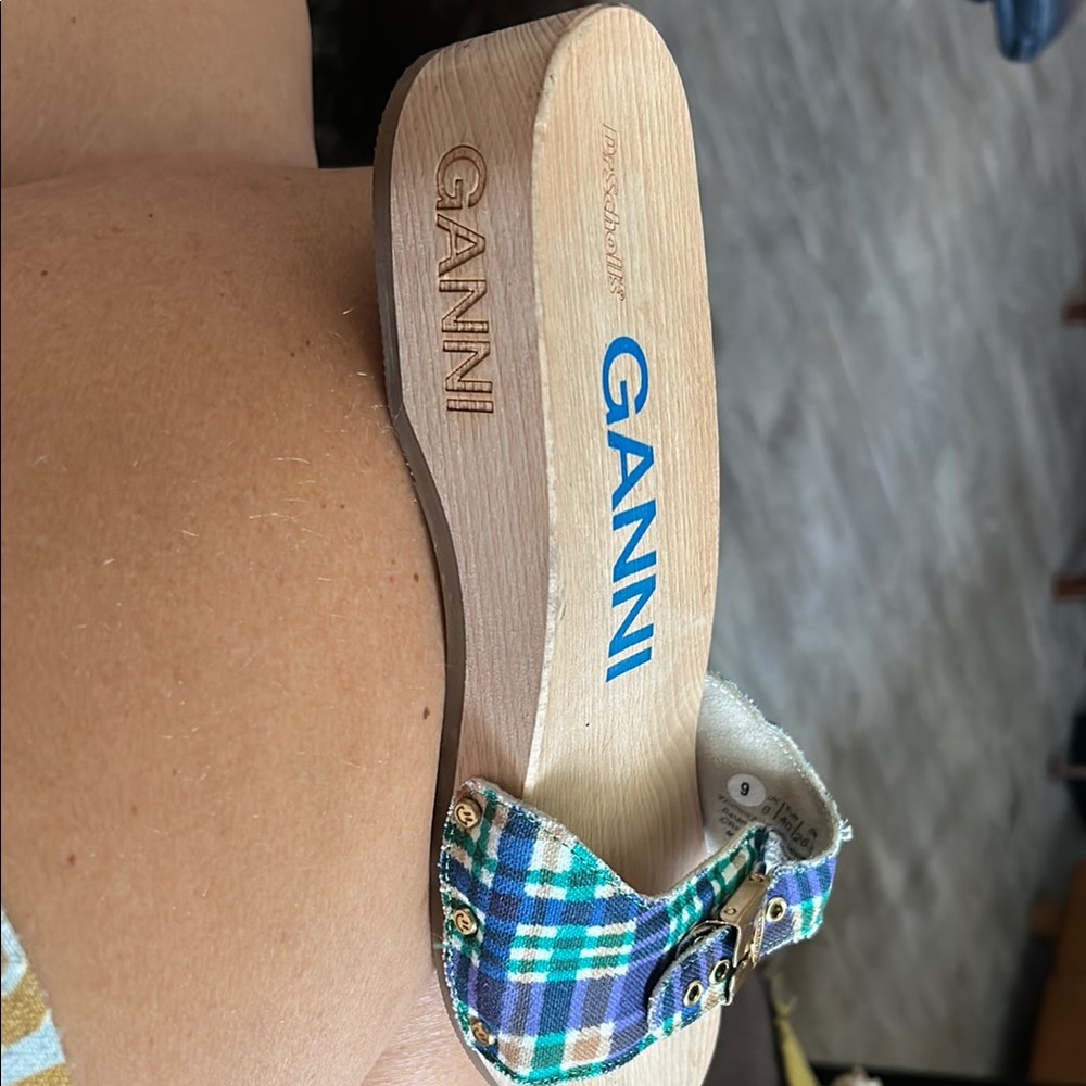 GANNI x Dr. Scholl's Plaid Sandals with Wooden Sole NWOB - Picture 8 of 9
